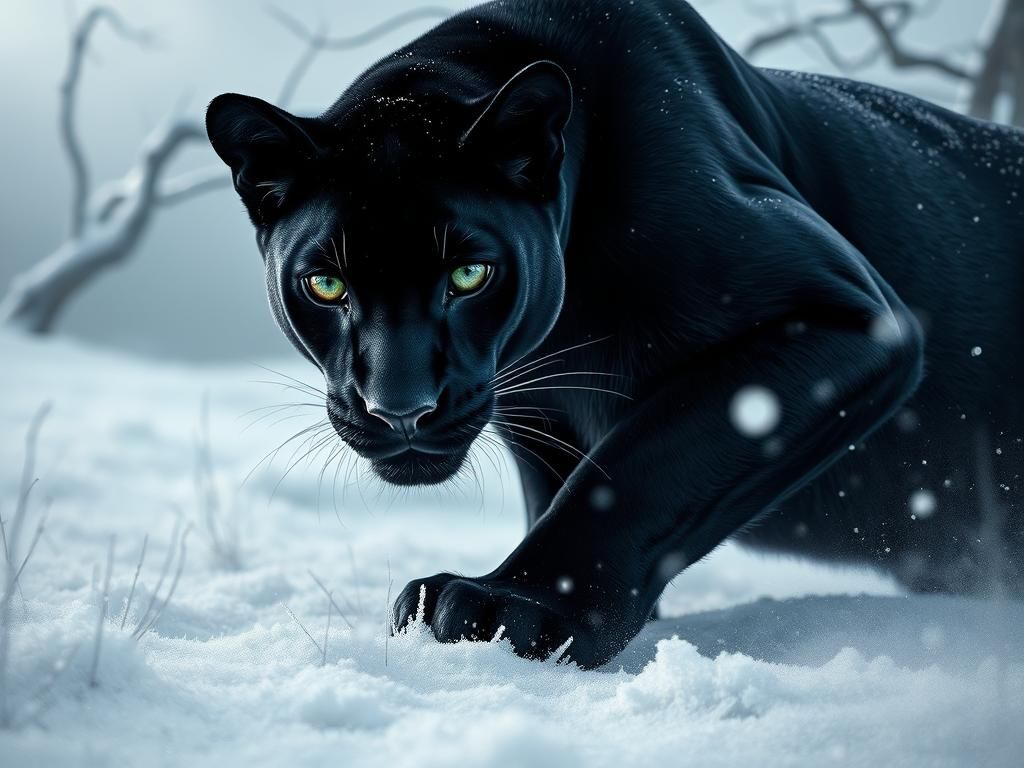 Black Panther in Snowy Field, Digital Painting
