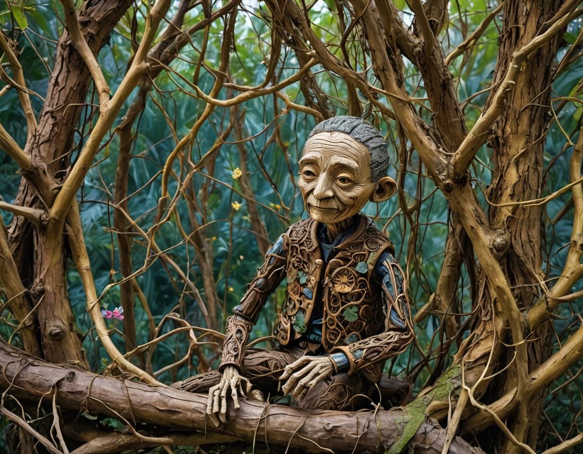 Mr. Wangdoodle: A Wooden Marionette Sculpture