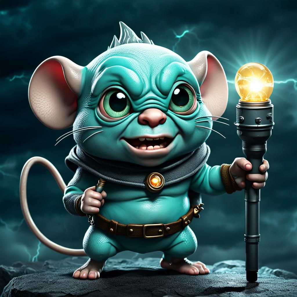 Aqua Chibi Mouse Ogre in Dark Fantasy Style