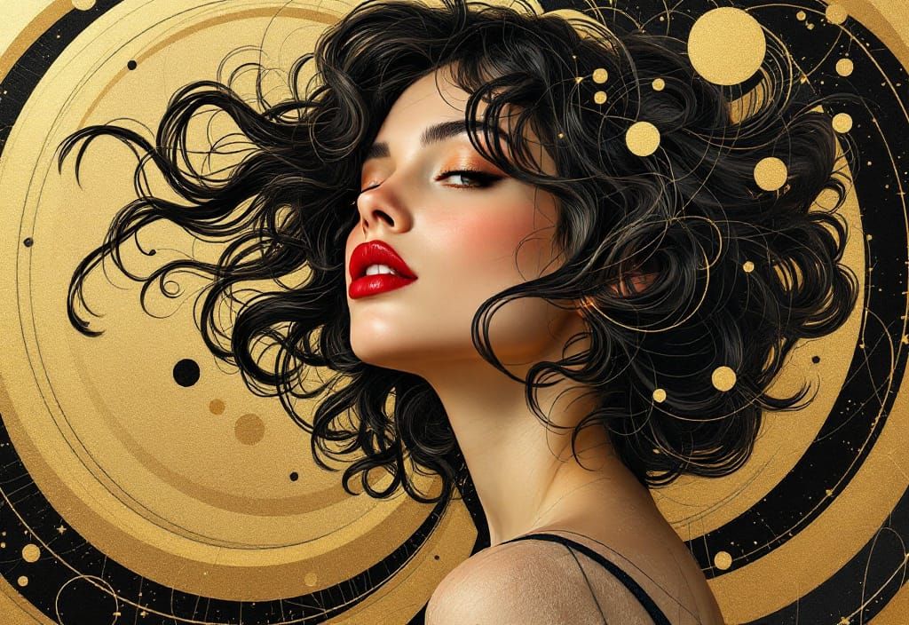 Swirling Hair Portrait in Geometric Abstract Style