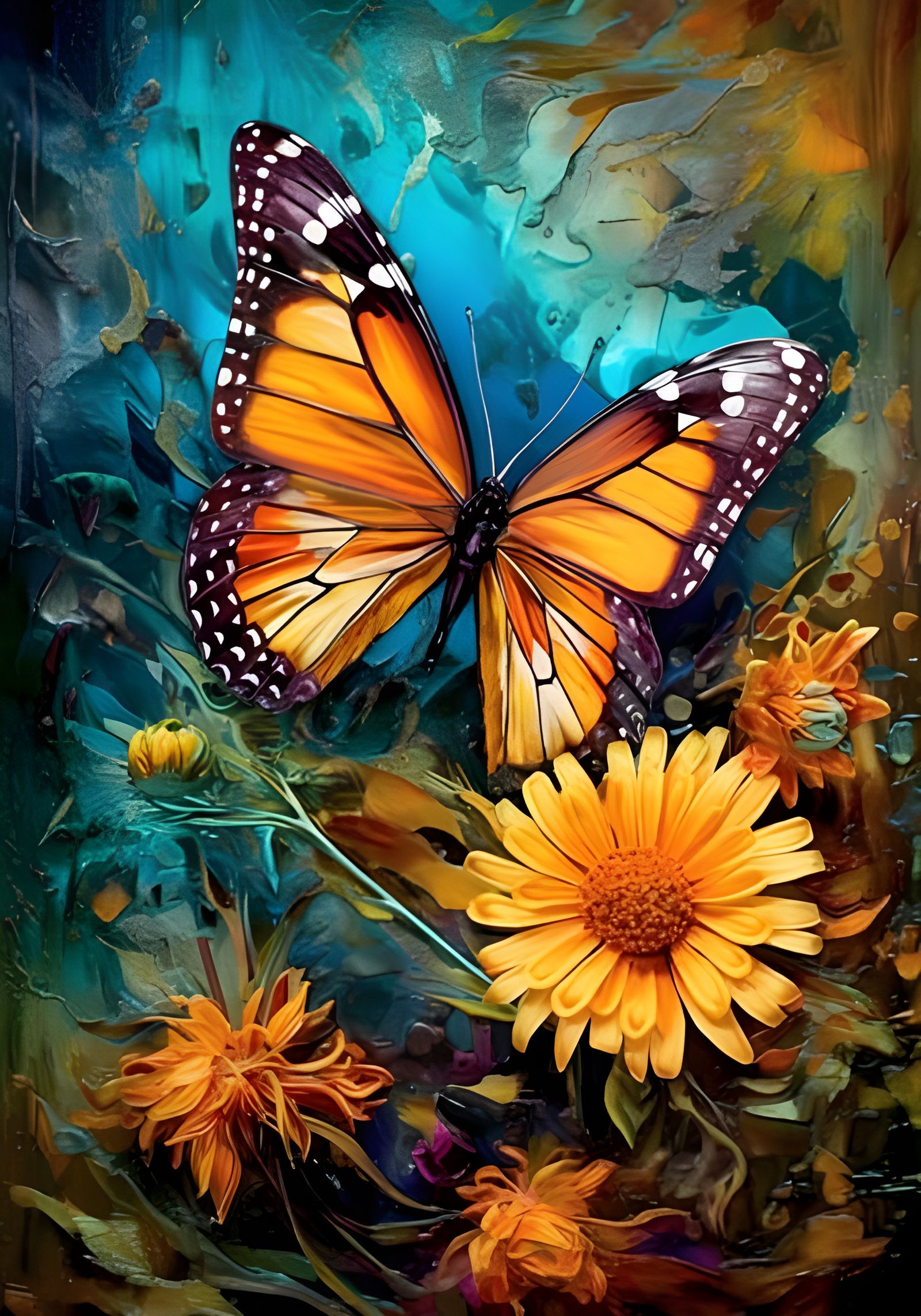 Butterfly and Flower in Impasto Alcohol Ink Style
