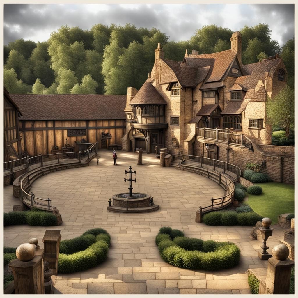 Shakespeare Theme Park Entrance with Side Lighting