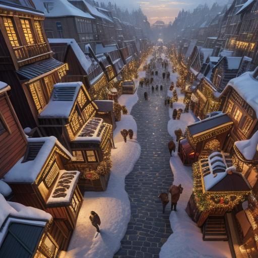 Festive Christmas Street Scene in Unreal Engine Style