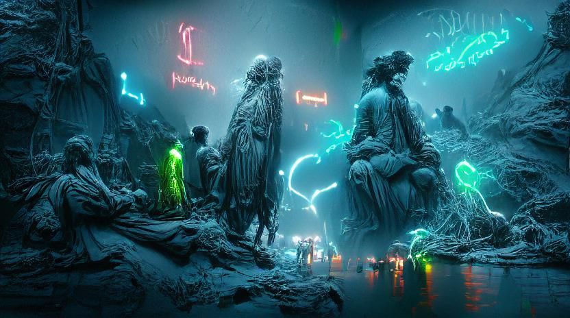 Neon Lit Digital Art in Doré Style