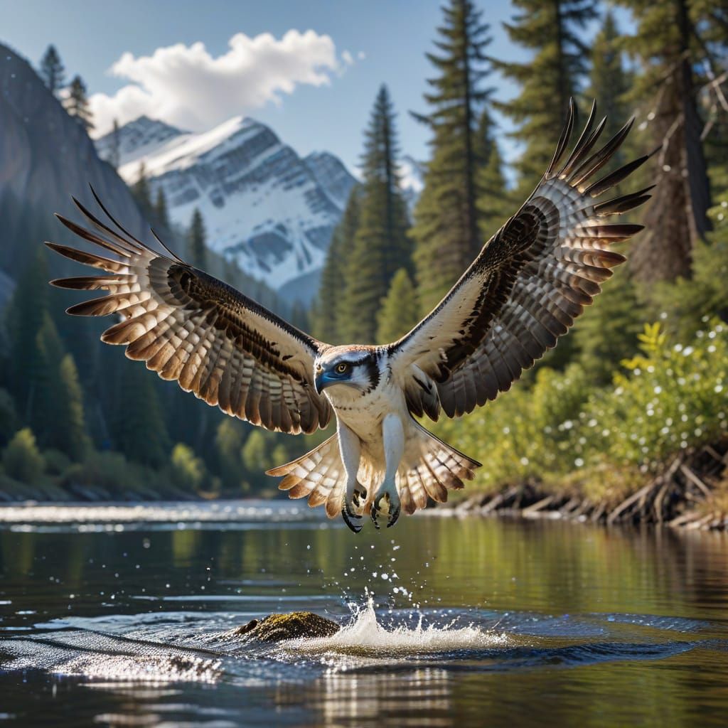 Magnificent Osprey in Flight Over River Basin