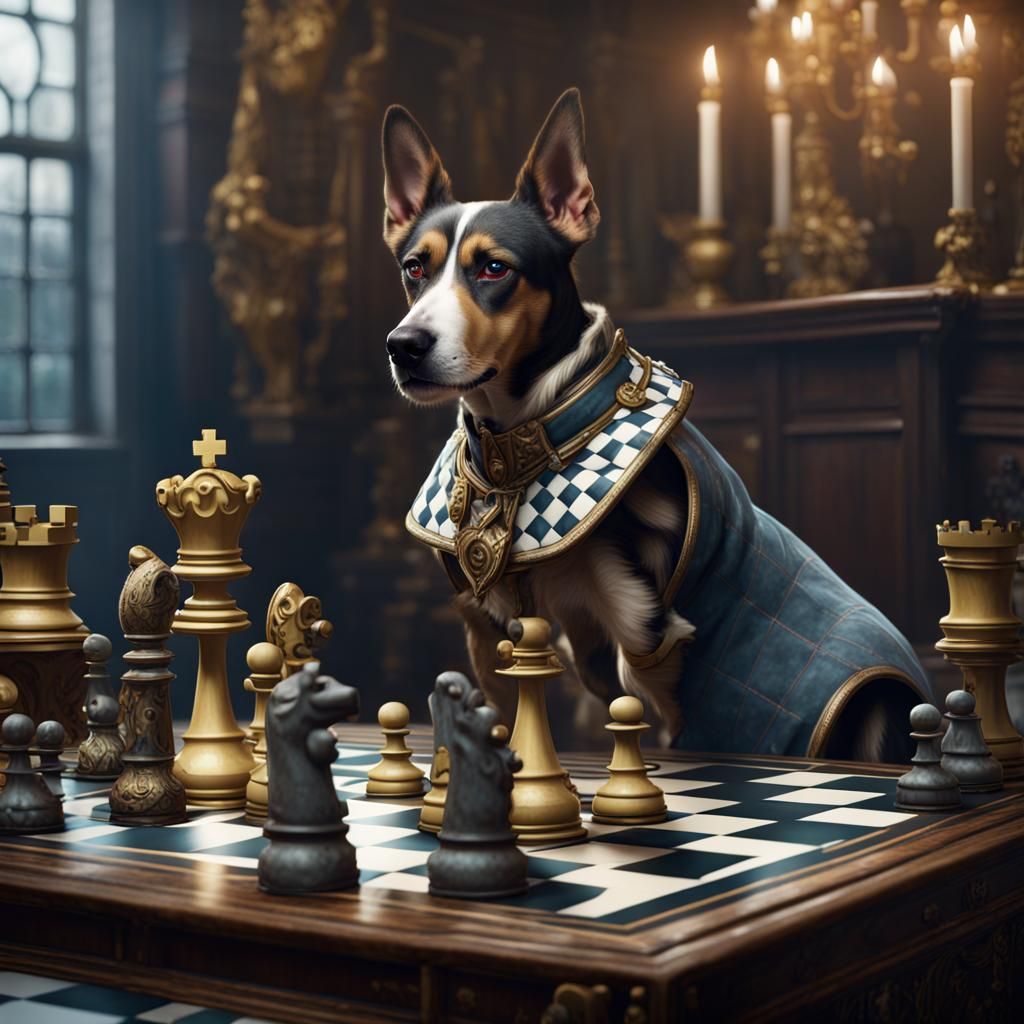 Dogs in Chess Outfits: Detailed Fantasy Art