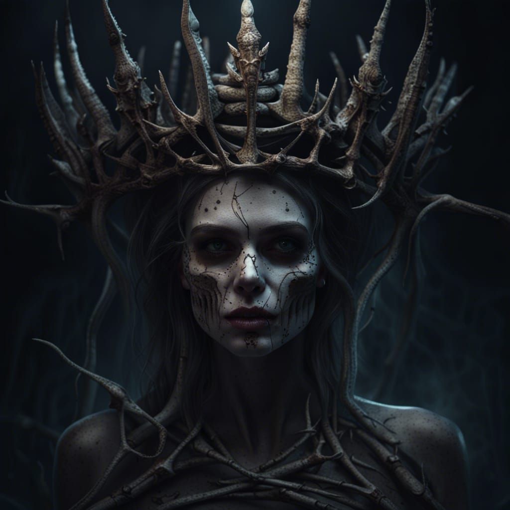 Scary Bone-Crowned Queen in Dark Fantasy Style