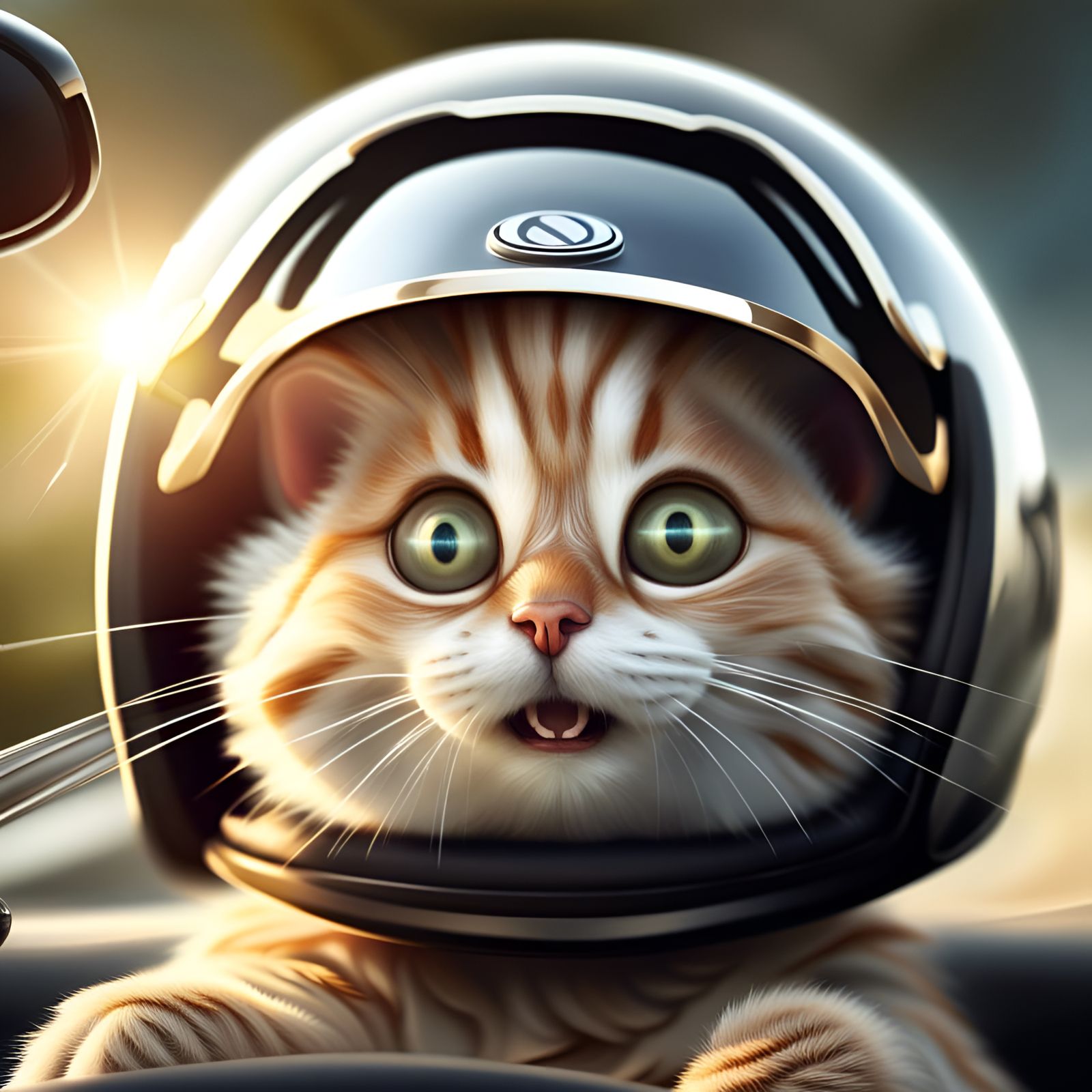 Hyperrealistic Cat Driving a Mini Cooper in Sunlight