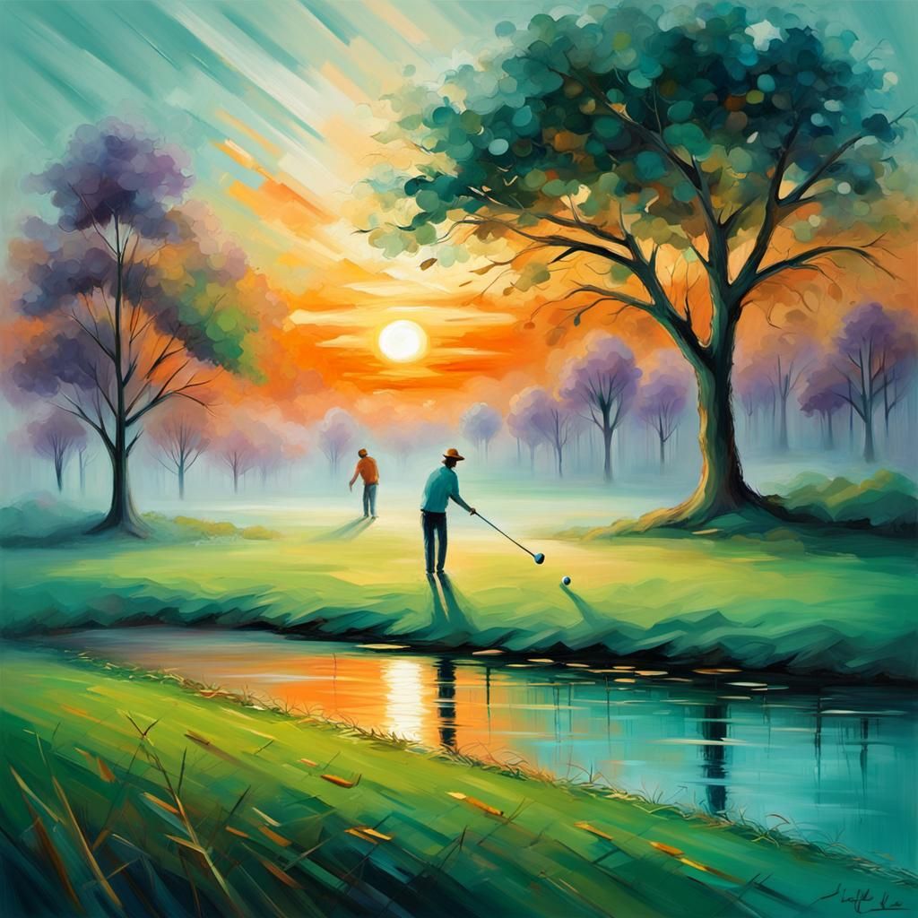 Alien Family Golf Game: Impasto Meadow Sunset