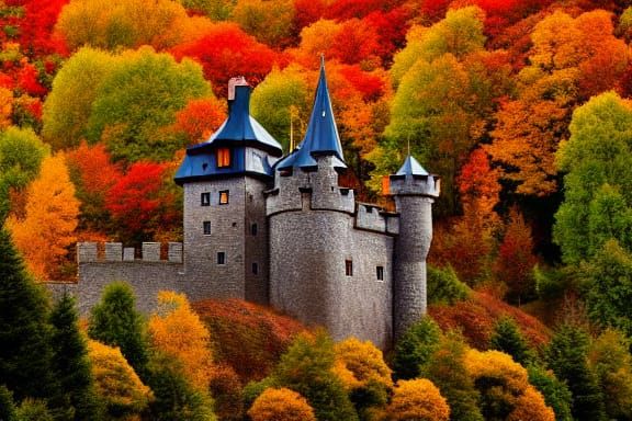 Magical Autumn Forest Surrounds Medieval Castle