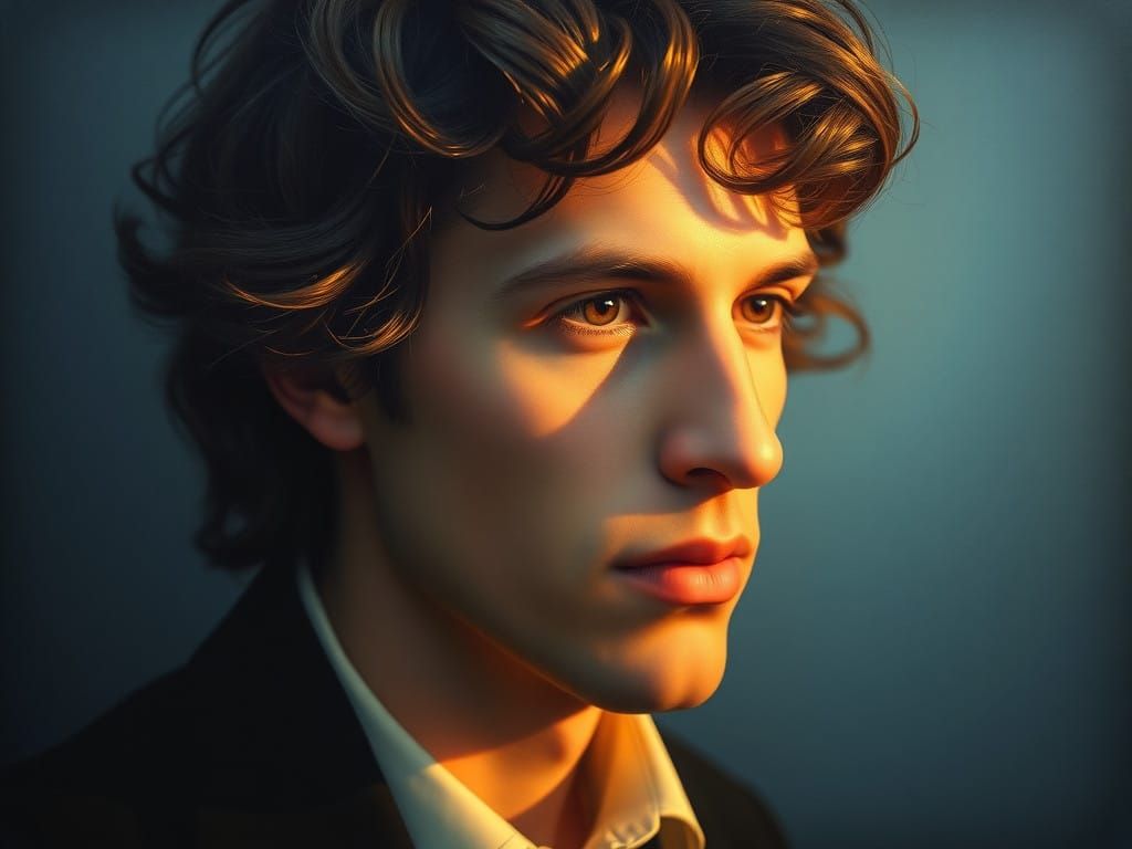 Ethereal Portrait of Contemplative Blake in Soft Golden Ligh...