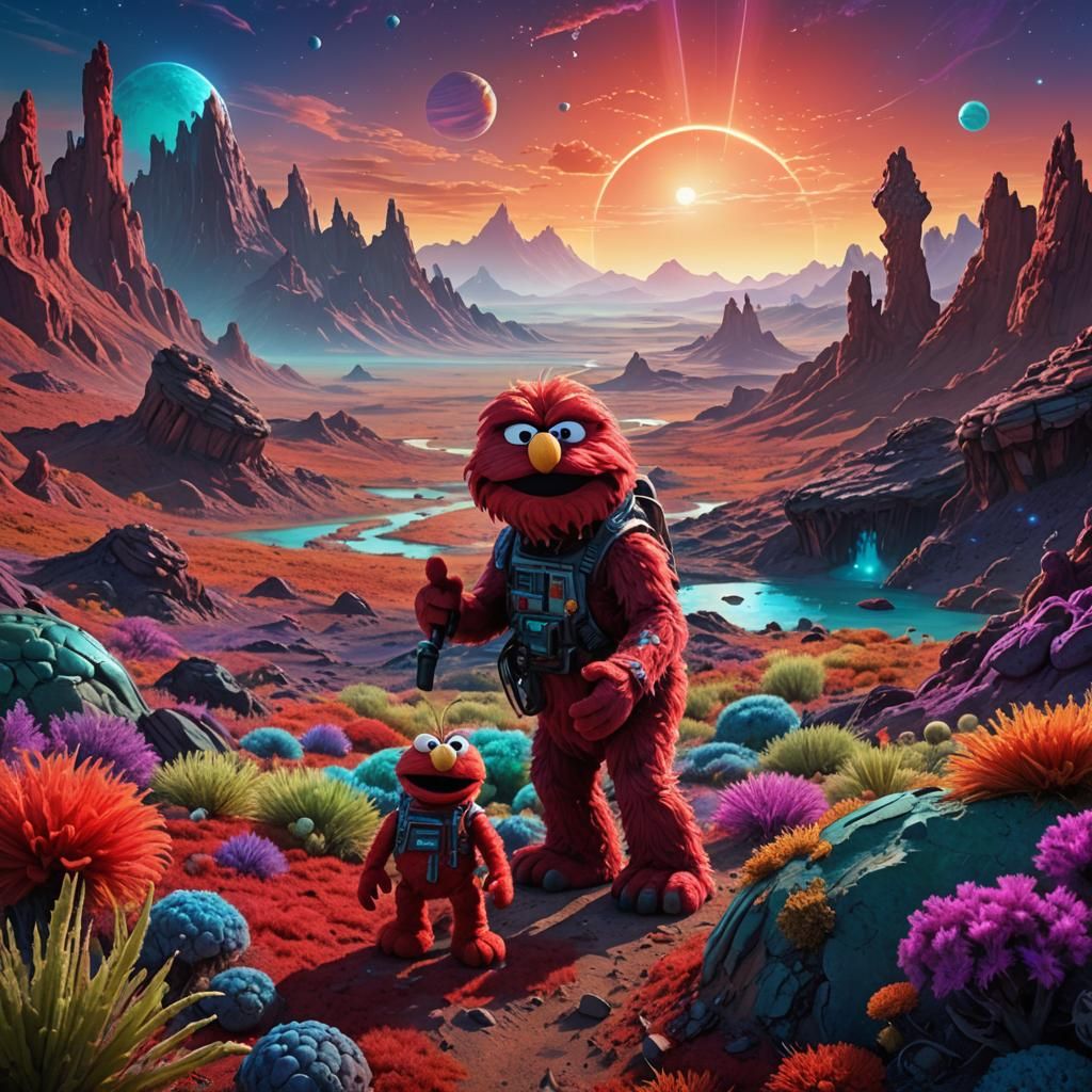 Elmo Explores an Alien Planet in Matte Painting