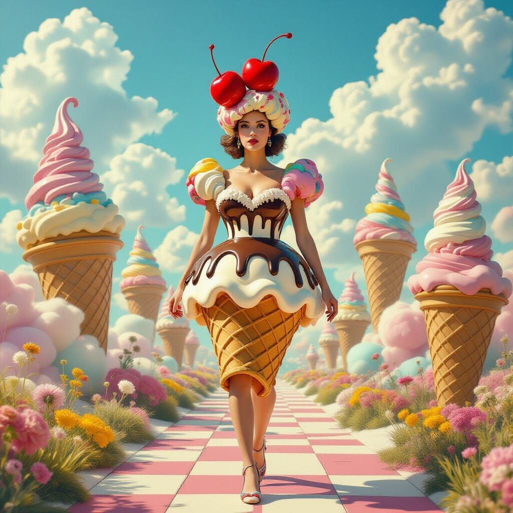 Ice Cream Sundae Woman in Whimsical World