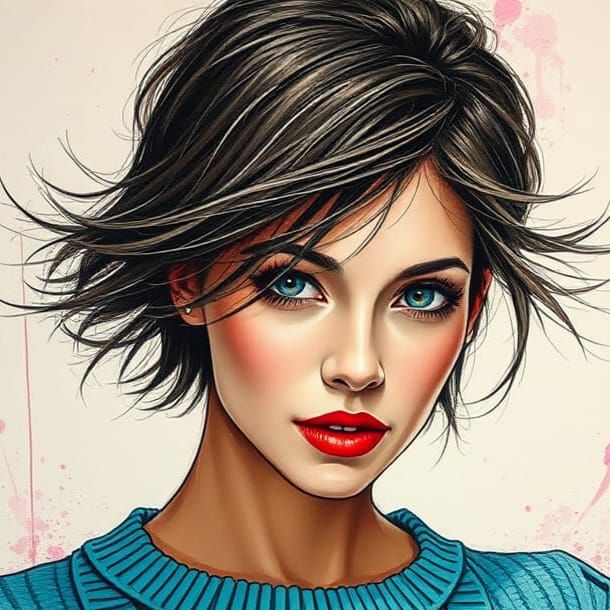 Beautiful Woman with Pink Ribbon in Acrylic Impasto Style