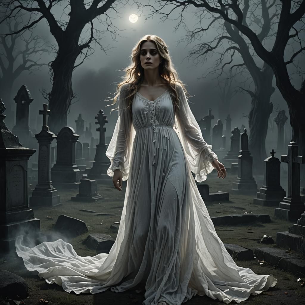 Ghost Girl in Graveyard: Dark Fantasy Art