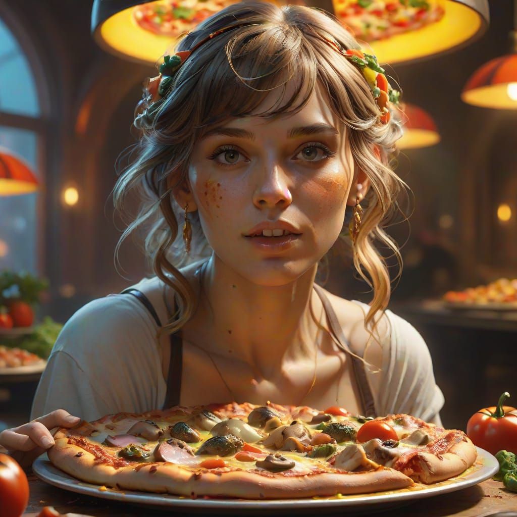 Person Eating Deep-Pan Pizza Concept Art
