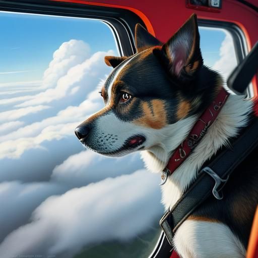 Dog in Helicopter: Gouache Aerial View