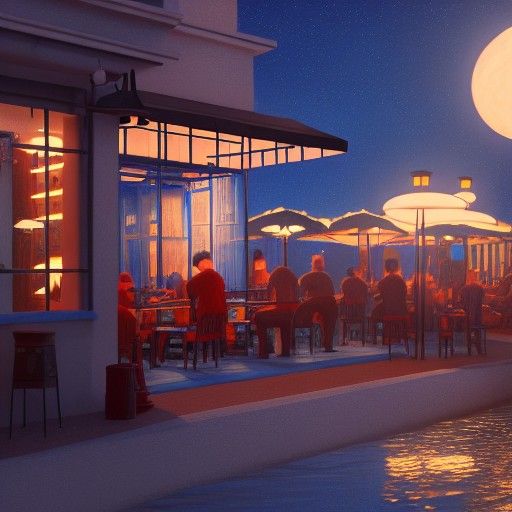 Nighttime Jazz Cafe in Hyperrealistic Style