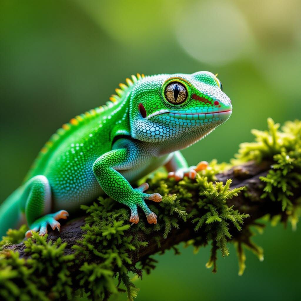 Vibrant Green Gecko Macro Photograph
