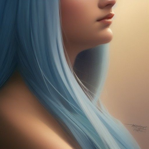 Blue Haired Woman Portrait in Art Nouveau Style
