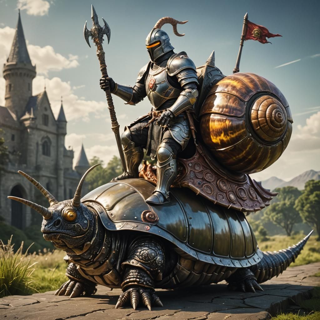 Sci-Fi Knight Rides Armored Alien Snail