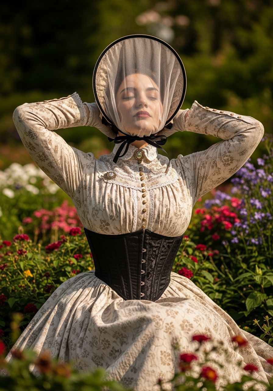 Victorian Woman in Botanic Garden, Impressionist Style