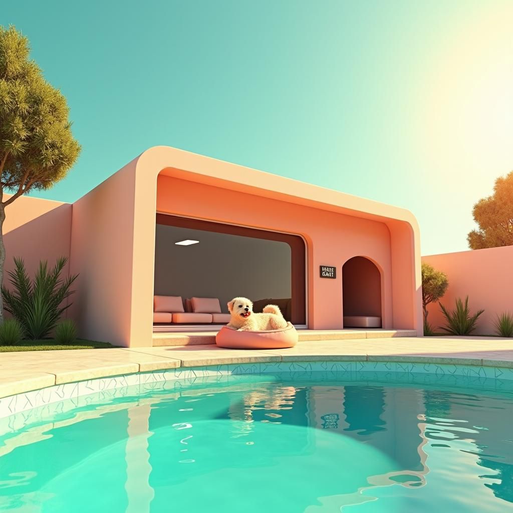 Luxurious Dog Mansion and Pool in 3D Style