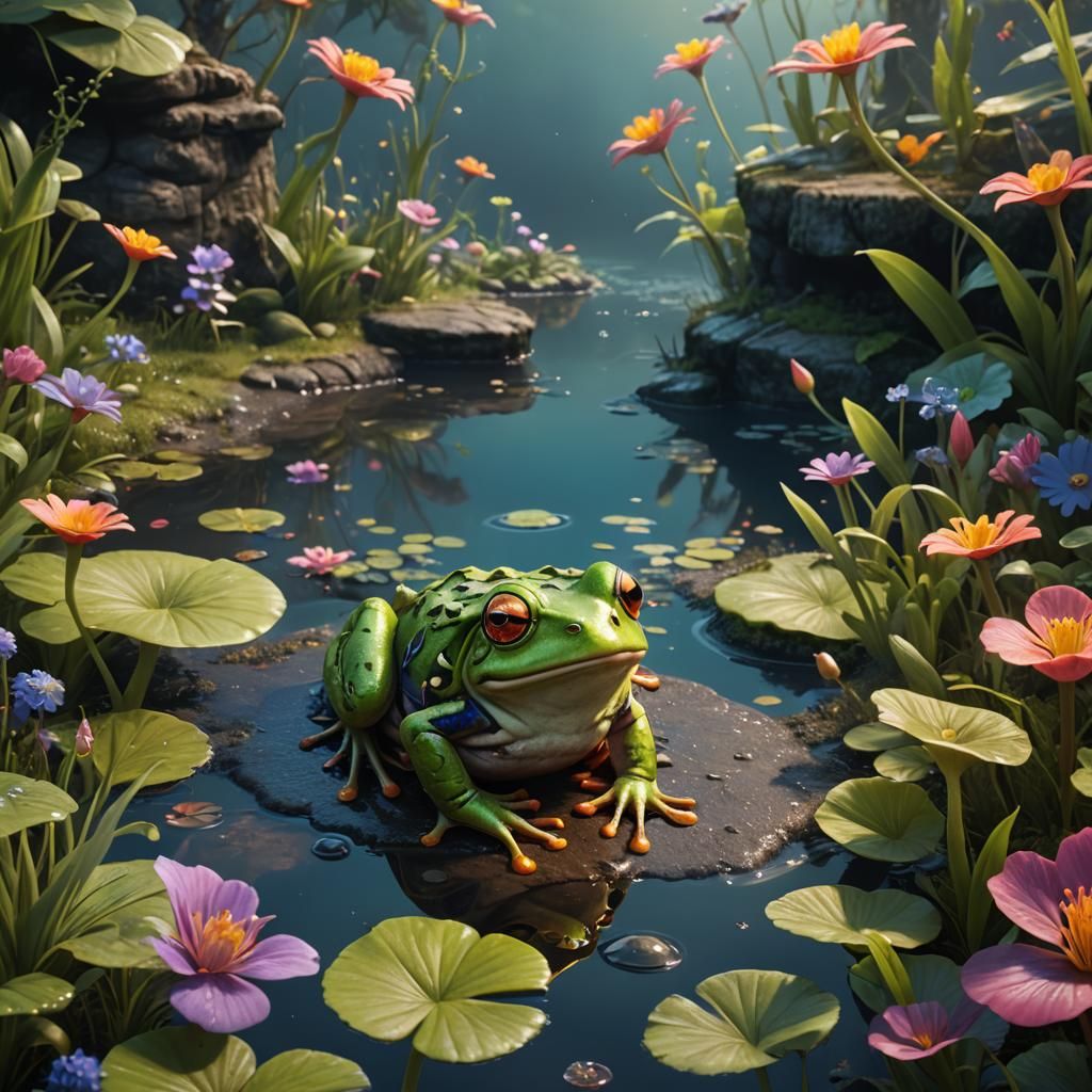 Cute Frog in Detailed Matte Painting