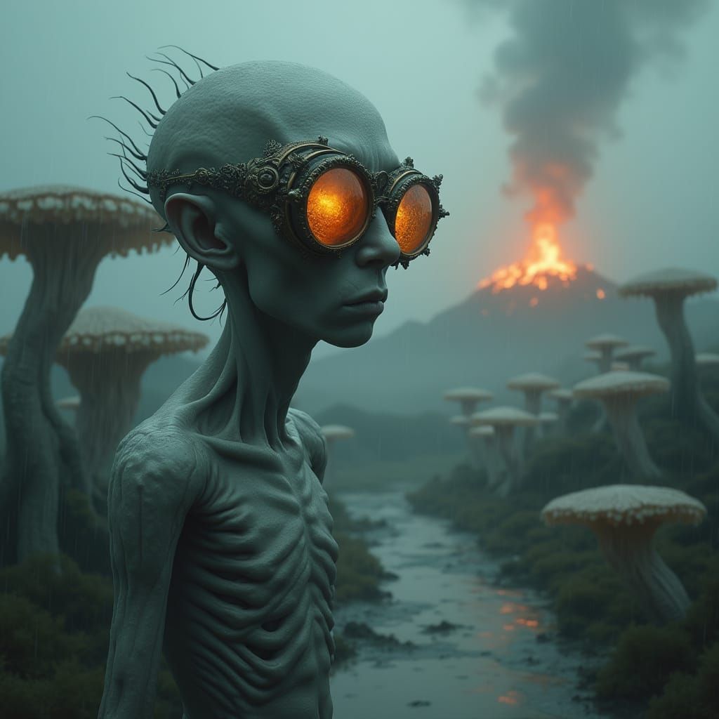 Ethereal Figure in a Haunting, Mist-Shrouded Village