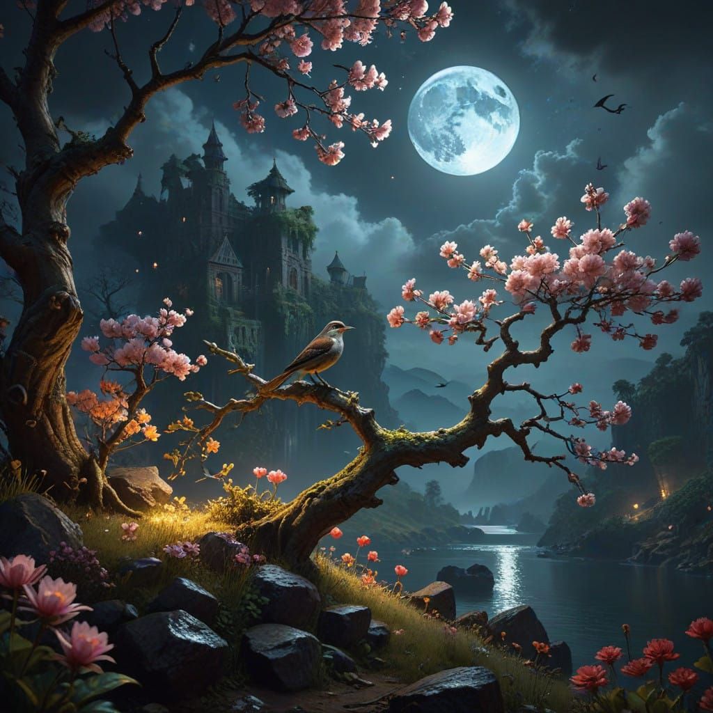 Ethereal Blossom Tree Scene in Unreal Engine 5 Style