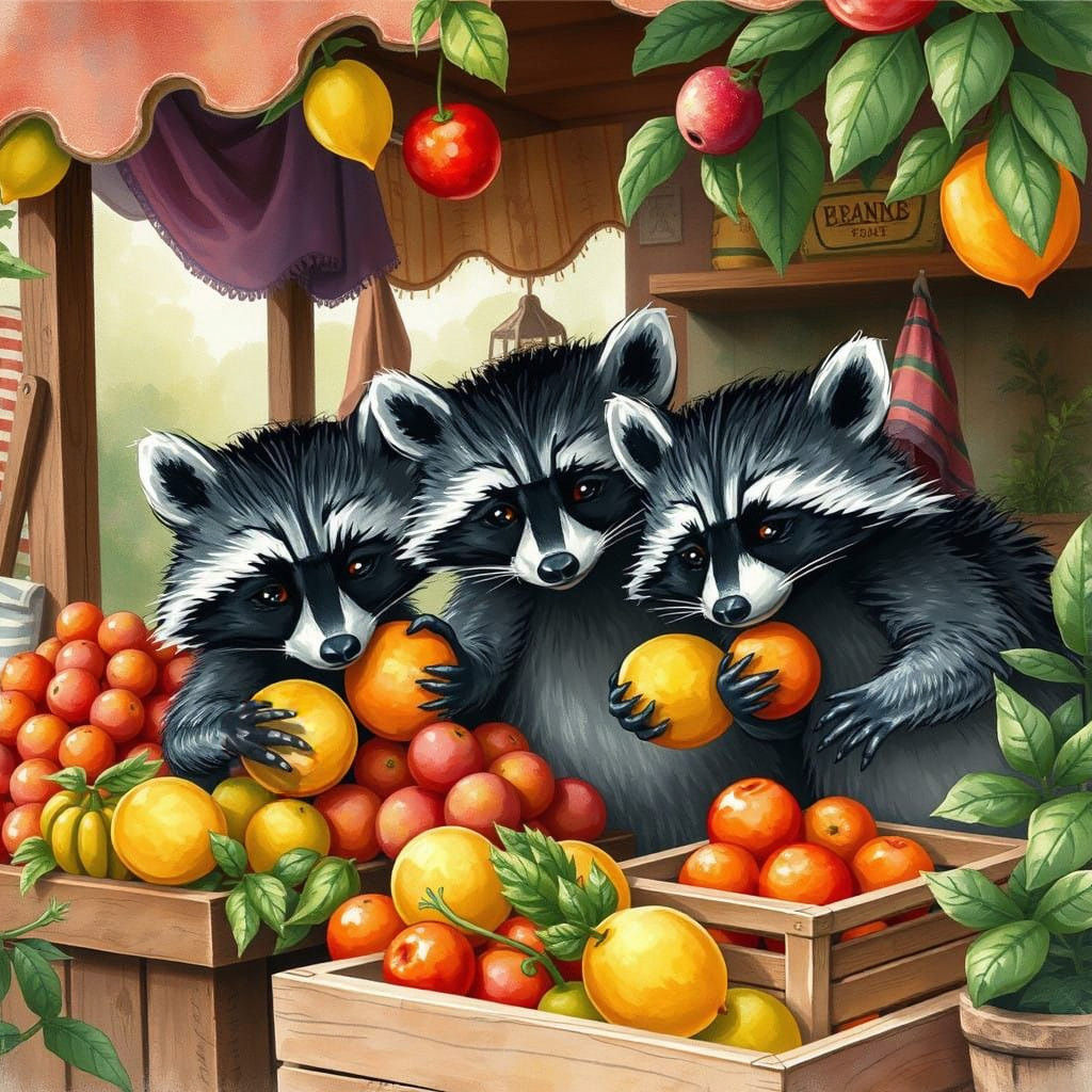 Mischievous Raccoons Raid Fruit Market