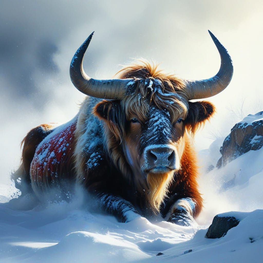 Majestic Yak Surrounded by Deep Snowdrifts