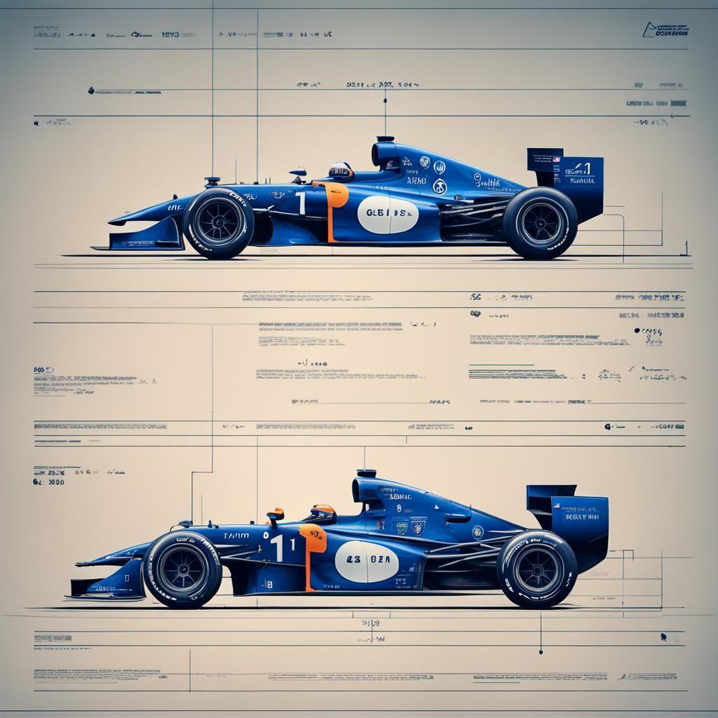 Formula 1 Race Car Blueprint in Anime Style