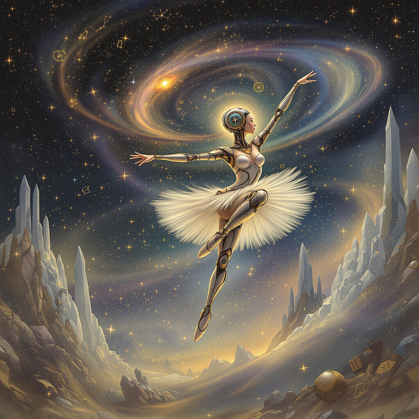 Clockwork Ballerina in Cosmic Nebula, Fantastical Concept Ar...