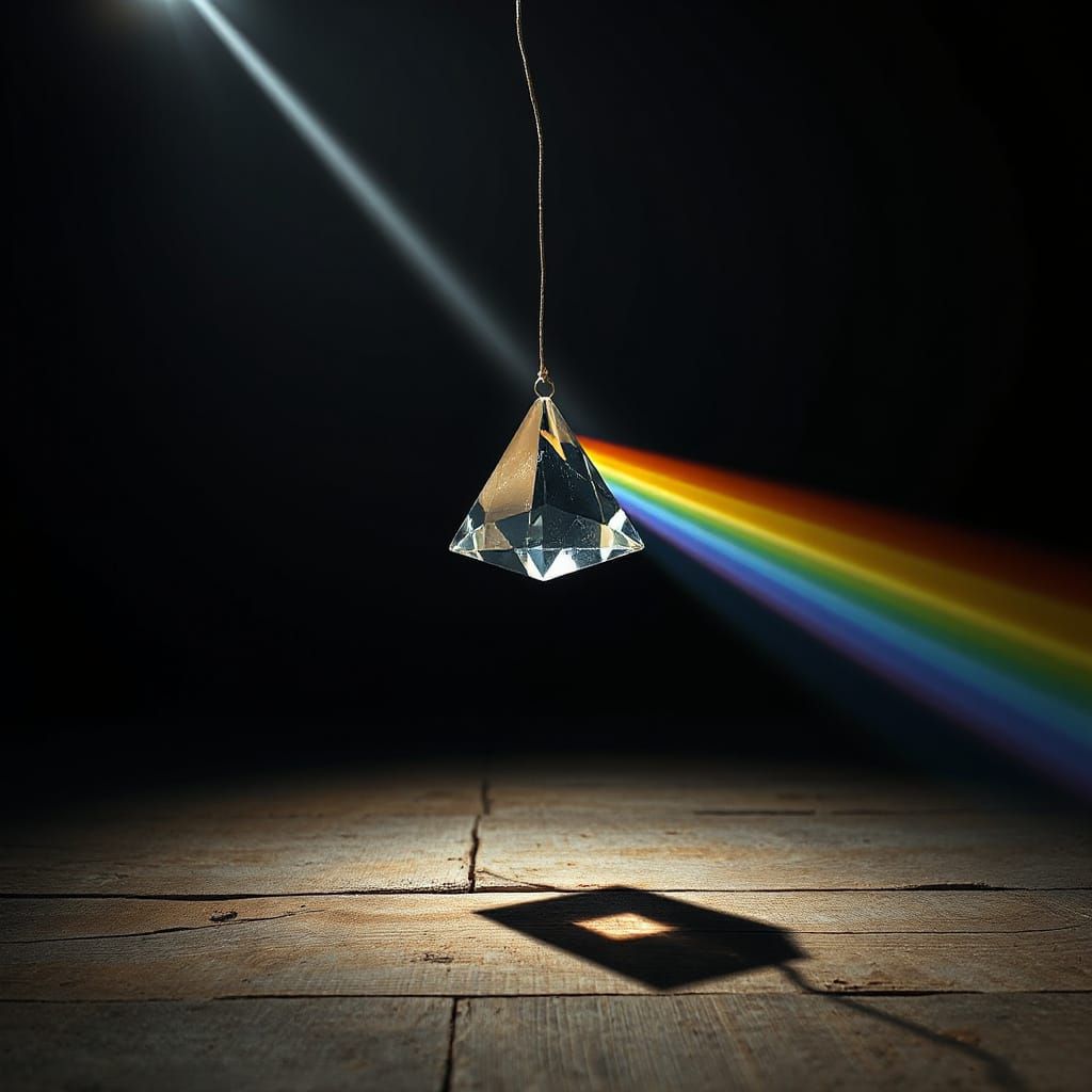 Crystal Prism Refracts Sunlight into Rainbow Hues