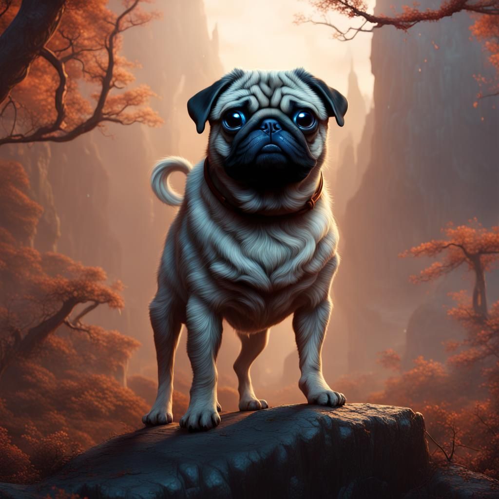 Fantastical Pug Matte Painting in Deep Color