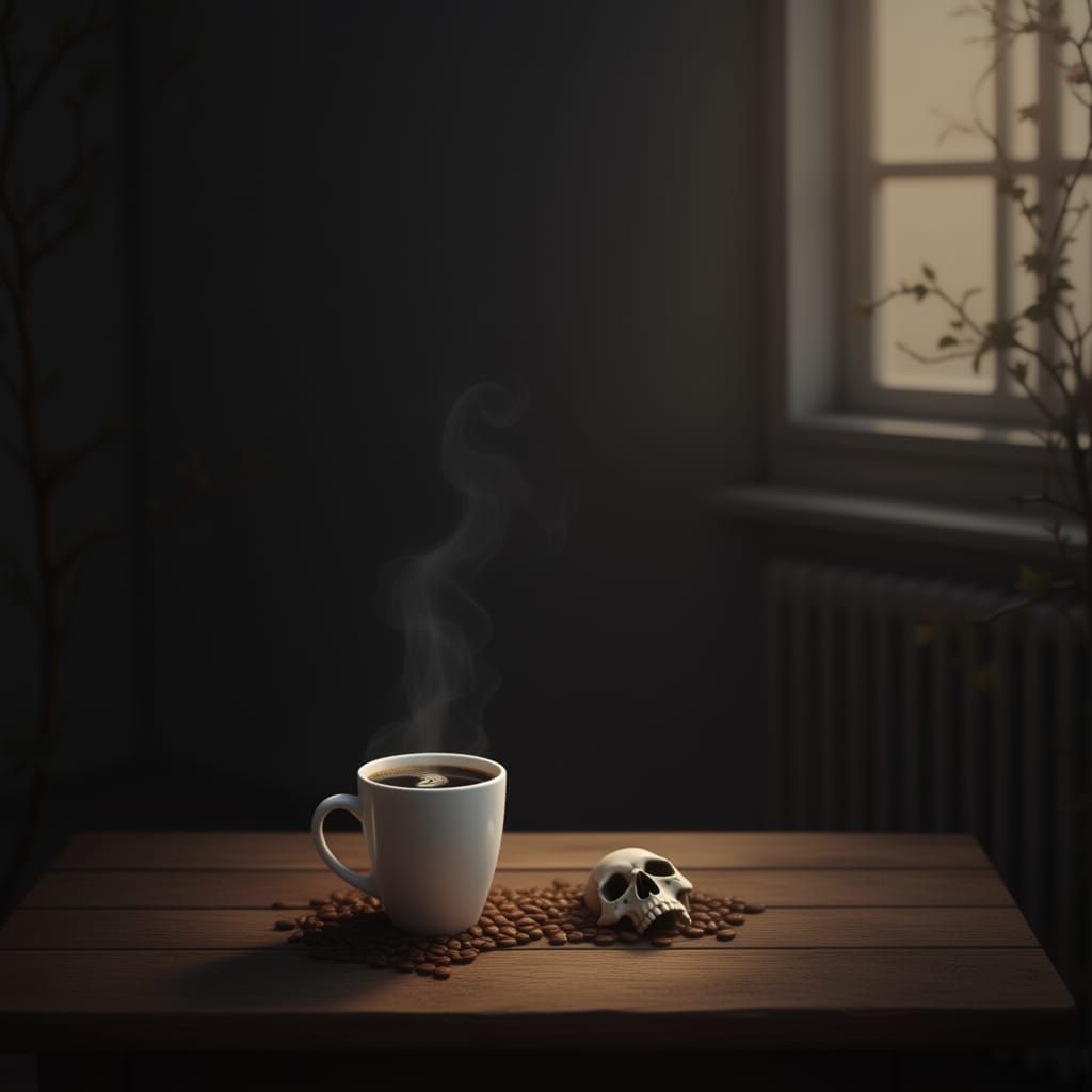 Coffee and Death: A Stark Existentialist Scene