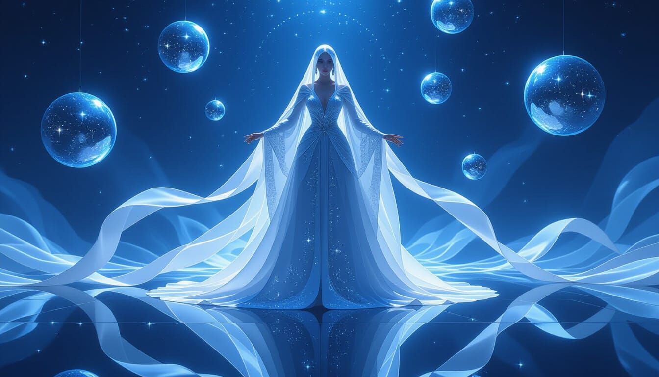 Celestial Being Amara in Star-Embroidered Organza