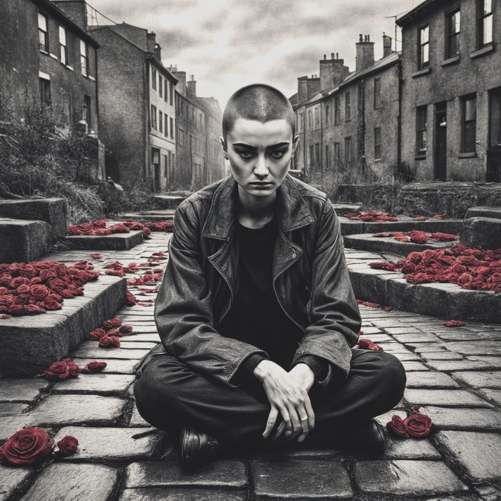 Charcoal Portrait of Young Sinead O'Connor in 1990
