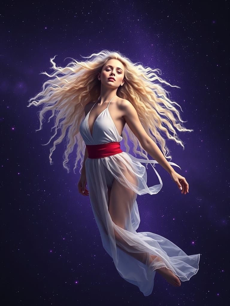 Woman in Space with Double Exposure Effect