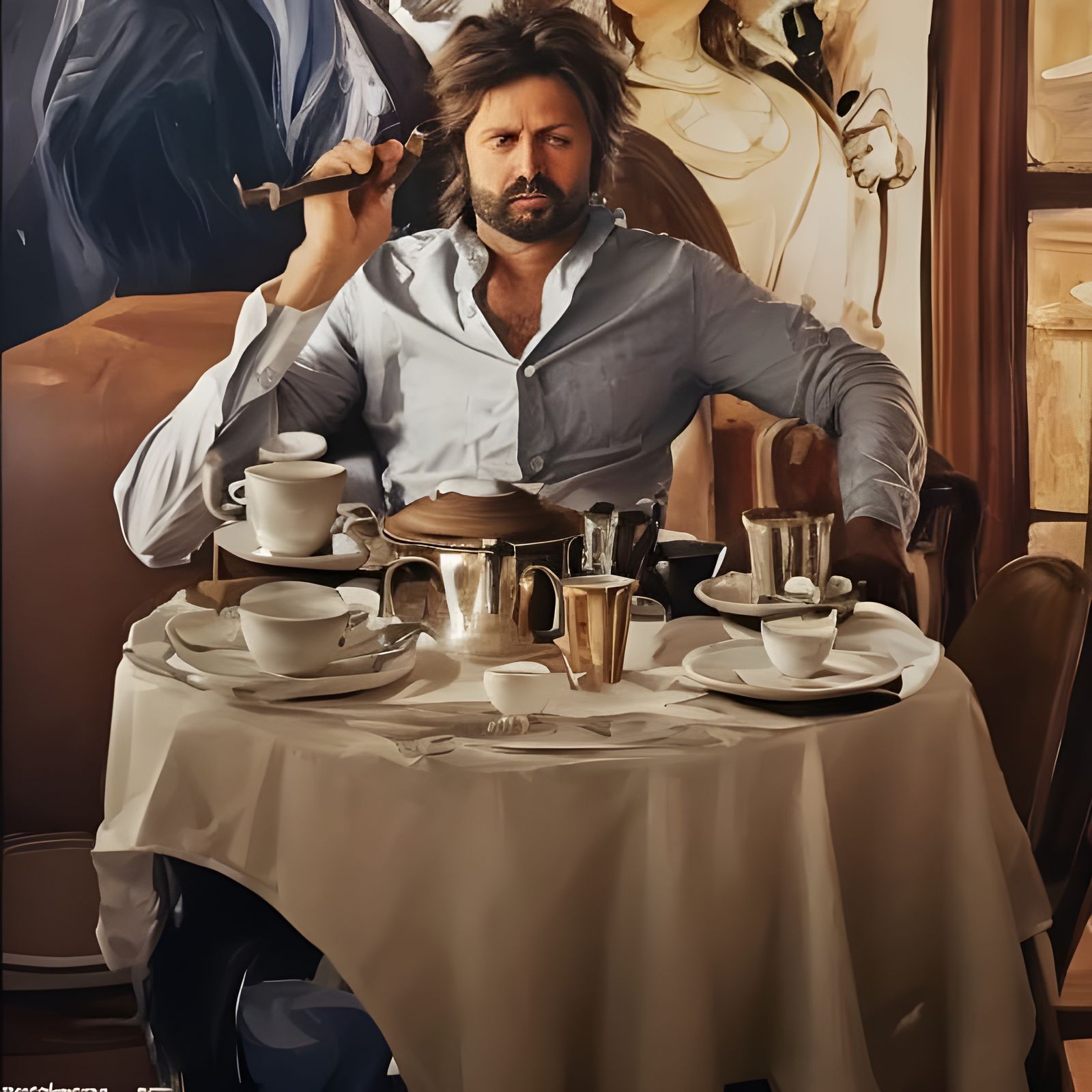 Beautiful Woman Chatting in Cafe: Photorealistic Portrait