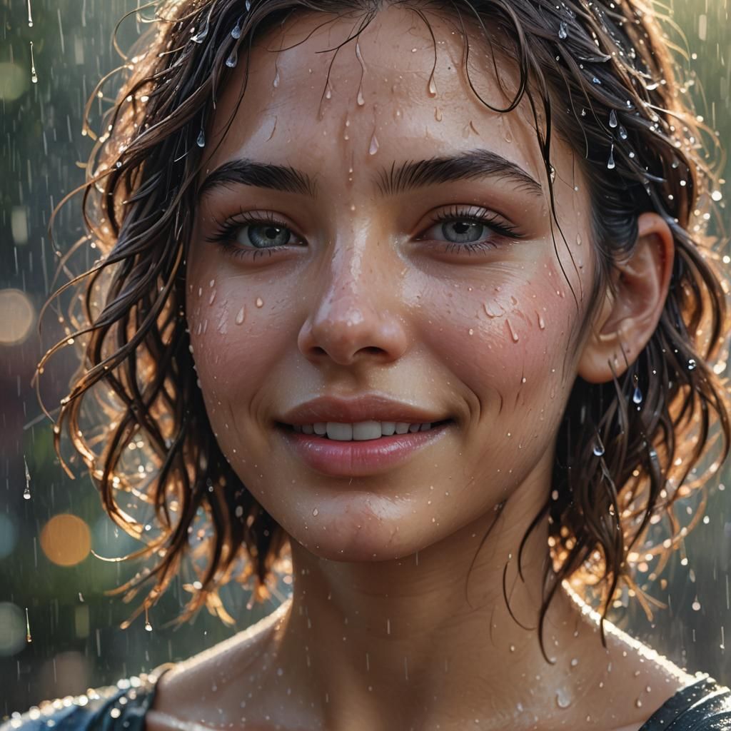 Rain-Kissed Woman: A Hyperrealistic Splash Art Portrait