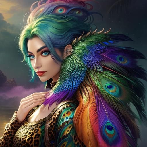 Rainbow Dragon Woman: Ethereal Fantasy Portrait