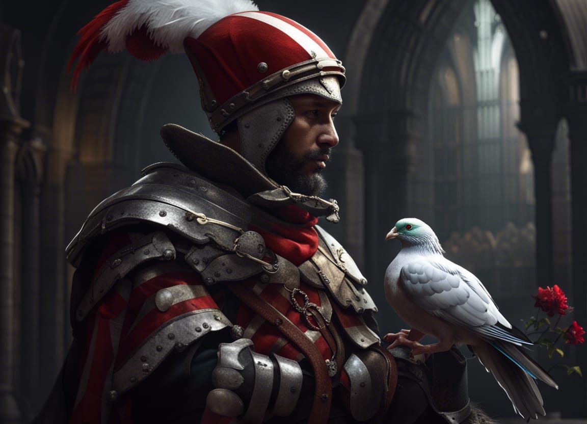 Knight with Pigeon, Dark Fantasy Concept Art