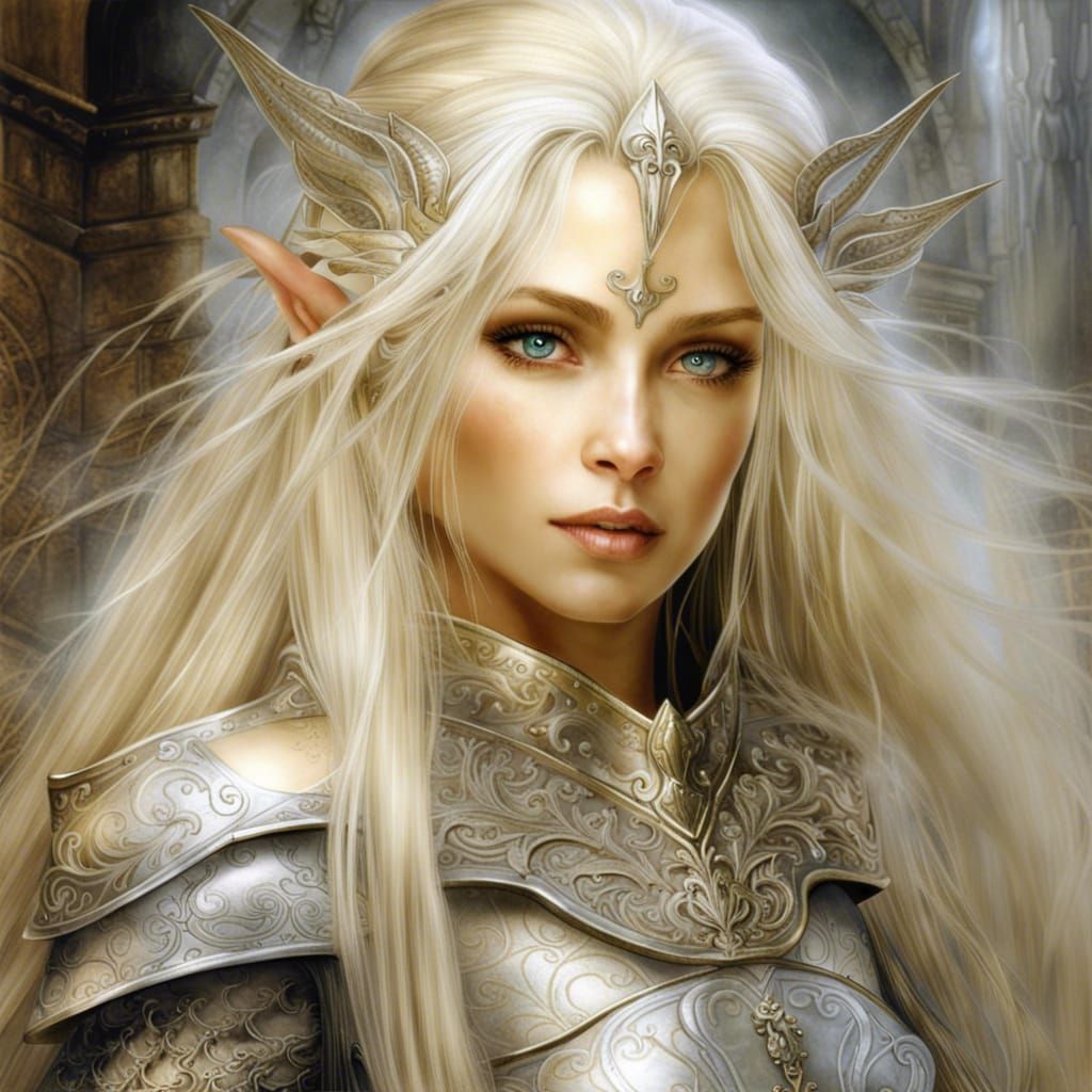 Elven Warrior-Knight in a Detailed Fantasy Landscape