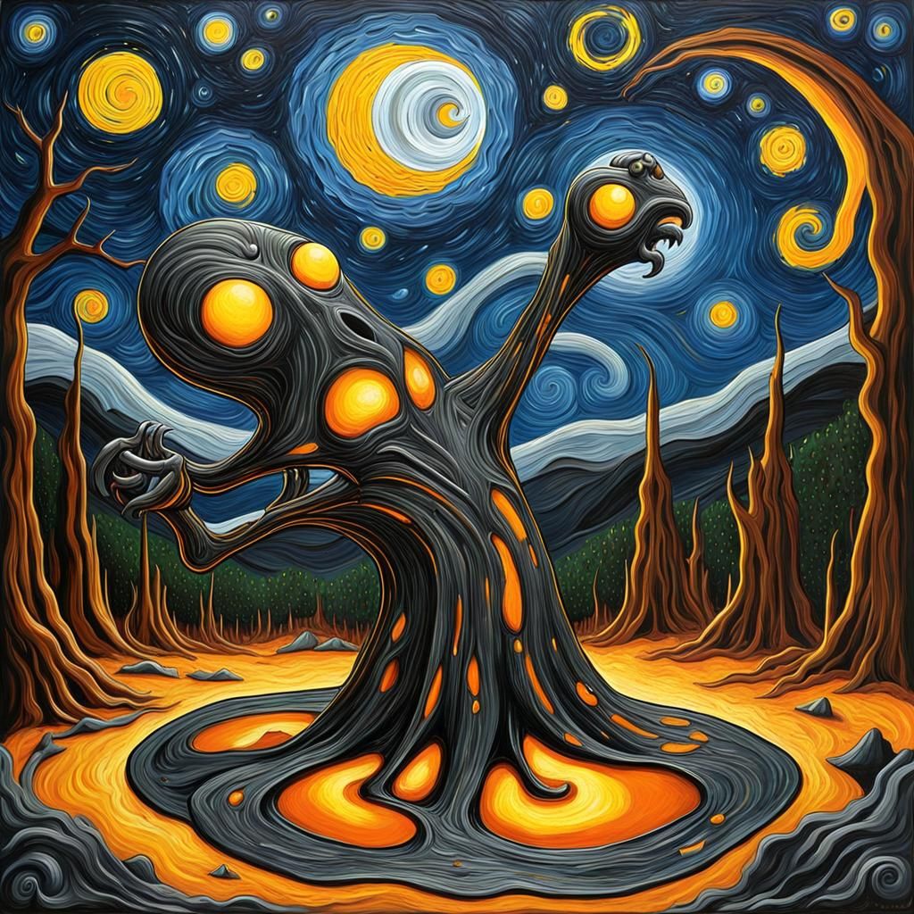 Molten Iron Starry Night: Abstract Expressionism Masterpiece