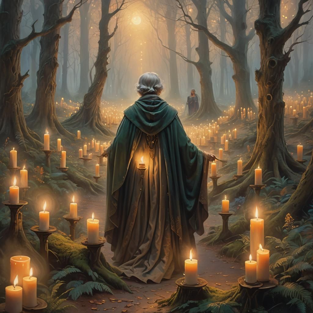 Mystical Forest: Ethereal Woman in Candlelight (Oil Painting...
