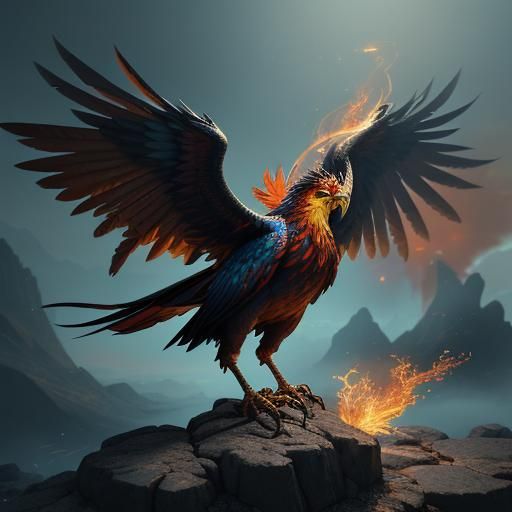 Anime Phoenix Rising with Broken Wing