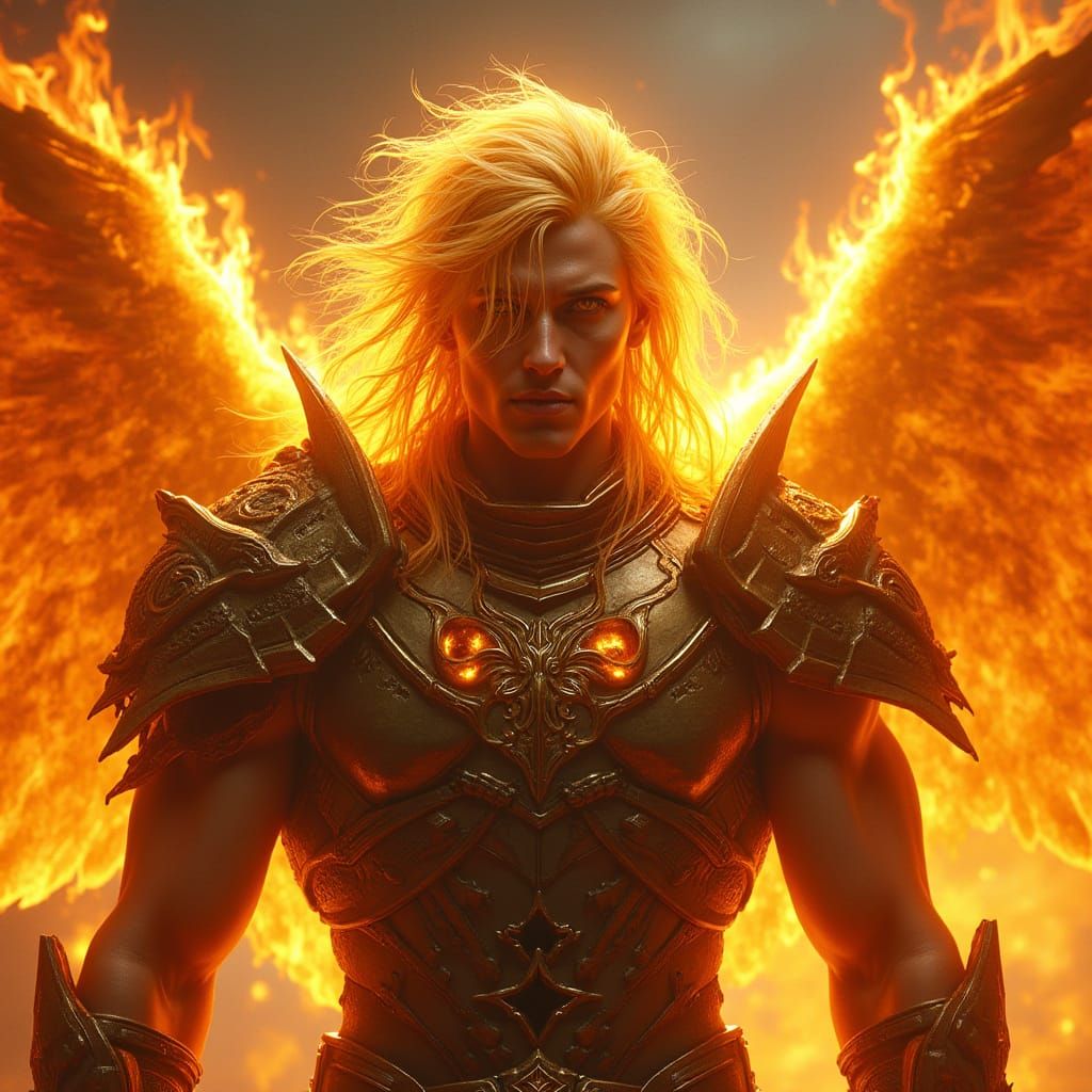 Golden-Eyed Havoc Demon Hunter in Blazing Futuristic Landsca...