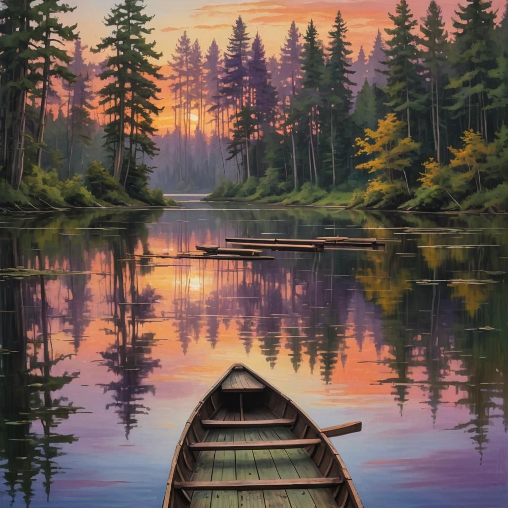 Sunset Over Lake with Dock as Matte Painting